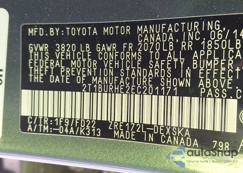 2014 Toyota Corolla S Plus из США, поврежденный, VIN 2T1BURHE2EC201171